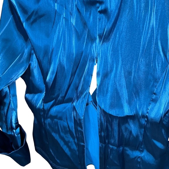 Cachet Blue Teal Satin Surplice Evening Blouse Ruched Waist 3/4 Sleeve Size 14 - Picture 8 of 10